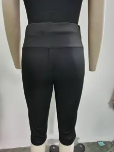 Women's high waist black capri yoga pants for fitness workout gym sports running activewear.