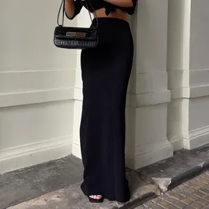 Black high waist maxi skirt slim fit bodycon skirt elegant long skirt for women detail view