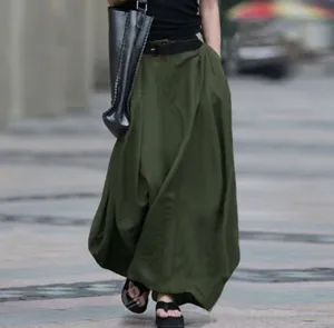 Dark green high waist maxi skirt for women loose casual long swing skirt apparel detail