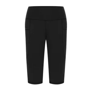 Women's high waist yoga capri pants with side pockets, black athletic cropped leggings for fitness.