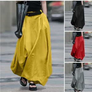 High waist loose A-line maxi skirt for women, elegant long swing skirt for daily wear.