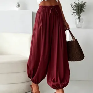 Pantalon harem femme taille haute ample décontracté à cordon de serrage drapé principal