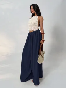 French style pleated high waist wide leg pants for women, casual draped loose trousers.