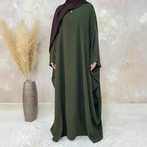 Loose solid color batwing sleeve dress elegant long maxi dress casual modest Muslim abaya outfit