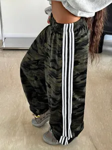 Women camouflage wide leg sweatpants casual fashion pants contrast stripe track trousers