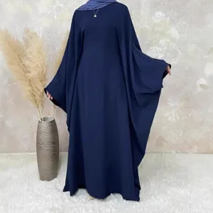 Women solid color loose batwing sleeve maxi dress elegant long abaya casual wear main view