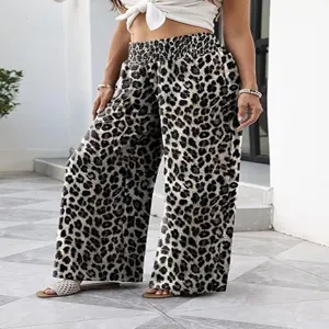 Leopard print high waisted wide leg pants women casual loose trousers chic streetwear