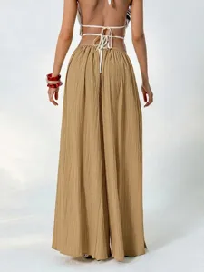 Women high waist pleated wide leg trousers elegant casual loose pants chic summer fashion wear