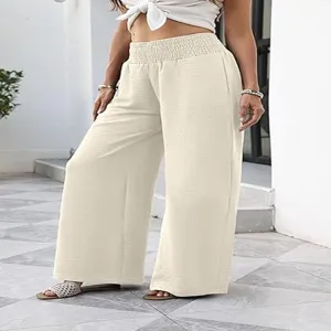 Women high waisted wide leg pants casual loose trousers solid color comfortable daily wear