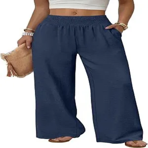Women high waist wide leg pants casual trousers with pockets comfortable solid color apparel