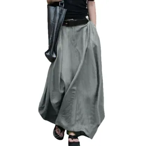 Women long maxi skirt casual high waist loose A-line grey skirt elegant daily wear clothing