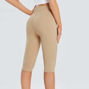 Women high waist cropped yoga pants fitness sports athletic leggings capris khaki