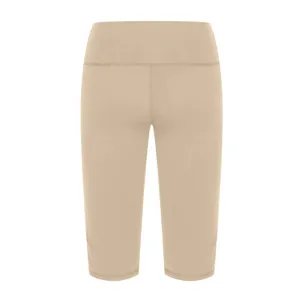High-waisted capri yoga leggings for women, solid beige color, stretchy and comfortable fitness pants.