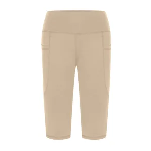 Women's high waist yoga capri pants with side pockets, stretchy fitness sportswear workout tights.