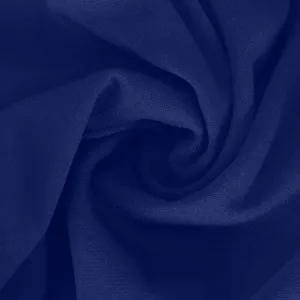 Close-up detail of soft stretchy dark blue fabric showing texture and draping quality.