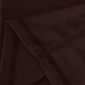 Close up of dark brown activewear fabric with durable stitching details for athletic apparel.
