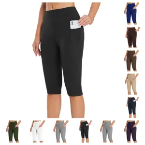 Women High Waist Yoga Capri Pants With Pockets Slimming Stretchy Fitness Leggings Sporty Workout Bottoms For Running Gym