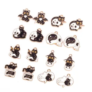 Halloween black cat skull enamel alloy charms pendant DIY jewelry making accessories