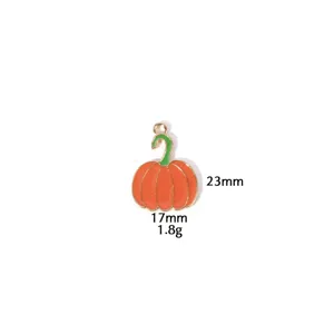 Thanksgiving pumpkin enamel pendant charm, zinc alloy DIY jewelry accessory 23x17mm.