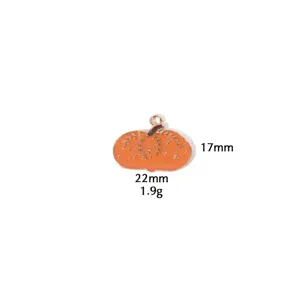 Thanksgiving pumpkin alloy pendant DIY charm, 22x17mm orange enamel jewelry accessory.
