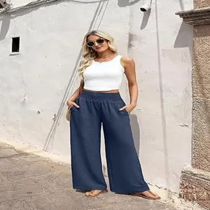 Women high waist wide leg trousers casual loose comfy pants with pockets summer streetwear