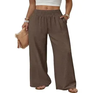 Women high waist wide leg pants casual loose trousers with pockets brown casual streetwear