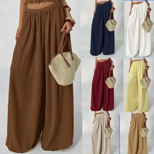 French Pleated Wide Leg Pants For Women High Waisted Loose Drapery Casual Trousers Solid Color Summer Polyester Bottom