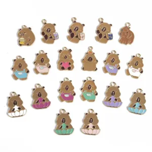 Cute Cartoon Capybara Alloy Pendant Enamel Animal Charm For DIY Necklace Keyring Fashion Jewelry Accessories Gift