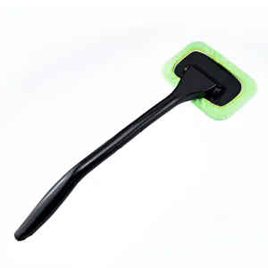 Car windshield cleaning brush with long handle and microfiber head for defogging and windows.