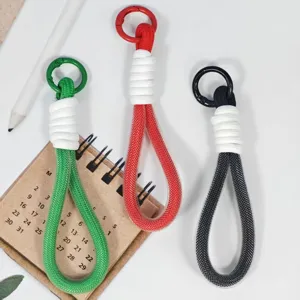 Colorful minimalist braided phone lanyard keychain, durable woven wrist strap for daily use.