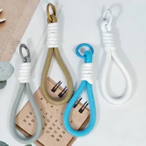 Colorful minimalist braided phone lanyard keychain wrist strap for keys and water bottles.