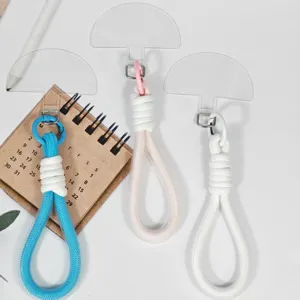 Colorful woven mobile phone lanyard set with transparent tether tab and metal ring for daily use