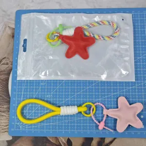 Colorful braided phone lanyard keychain with cute star leather charm for keys and cups detail
