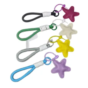 Colorful woven phone lanyard keychain set with cute star pendants, practical daily accessory.