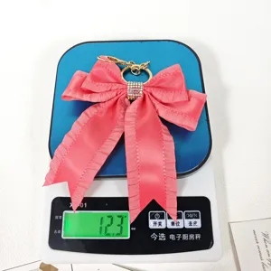 Pink rhinestone ribbon bow keychain cute bag pendant sparkling metal clasp key ring