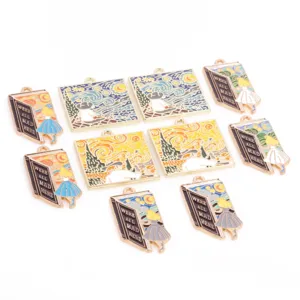 DIY Enamel Alloy Charms Van Gogh Starry Night Alice Theme Pendants For Jewelry Making Craft