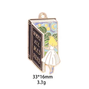 Van Gogh Starry Night Alice in Wonderland enamel book pendant alloy DIY jewelry accessory