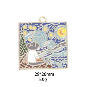 Van Gogh starry night style alloy enamel pendant DIY charm jewelry accessory 29x26mm