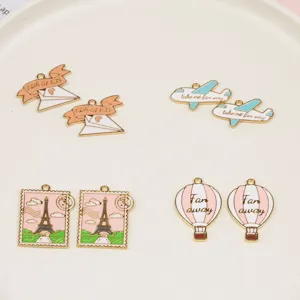 DIY Alloy Travel Theme Charms Eiffel Tower Hot Air Balloon Airplane Paper Airplane Pendant For Bracelet Keychain Necklace Jewelry Making
