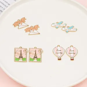 DIY alloy enamel travel charms pendants airplane hot air balloon eiffel tower for bracelet necklace