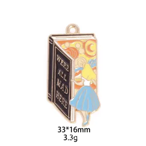 Enamel alloy book pendant DIY charm with quote and starry night art design for jewelry making.