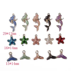 Ocean Series Mermaid Starfish Fish Tail Alloy Drip Oil DIY Charms Pendants For Handmade Earrings Necklaces Jewelry Making