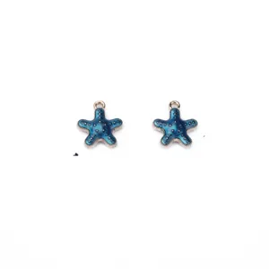 Blue starfish enamel alloy pendant charms for DIY jewelry making, earrings and necklaces.