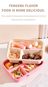 Boite a bento en paille de blé a trois compartiments, contenant alimentaire durable pour en-cas.