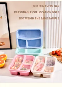 Boîte à bento à 3 compartiments en paille de blé, boîte repas portable pour étudiants.