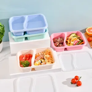 Umweltfreundliche Weizenstroh 2-Fächer Lunchbox tragbare Bento-Box Aufbewahrungsbehälter