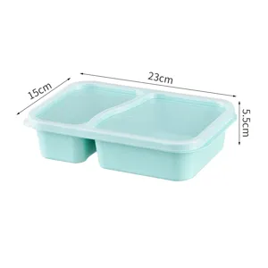 Weizenstroh 2-Fächer Lunchbox mit Deckel, tragbarer Bento-Behälter zur Aufbewahrung.