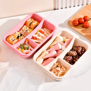 Boîte à bento en paille de blé 3 compartiments boîte à lunch avec couvercle étanche