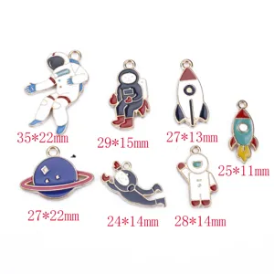 Space astronaut and rocket alloy enamel charms for DIY earrings jewelry making crafts supplies