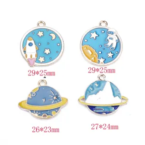 Space theme astronaut rocket planet metal charms DIY jewelry making accessories earrings 4pcs